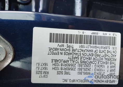 2017 Honda Cr-V Touring from USA, damaged, VIN 5J6RW1H9XHL011591